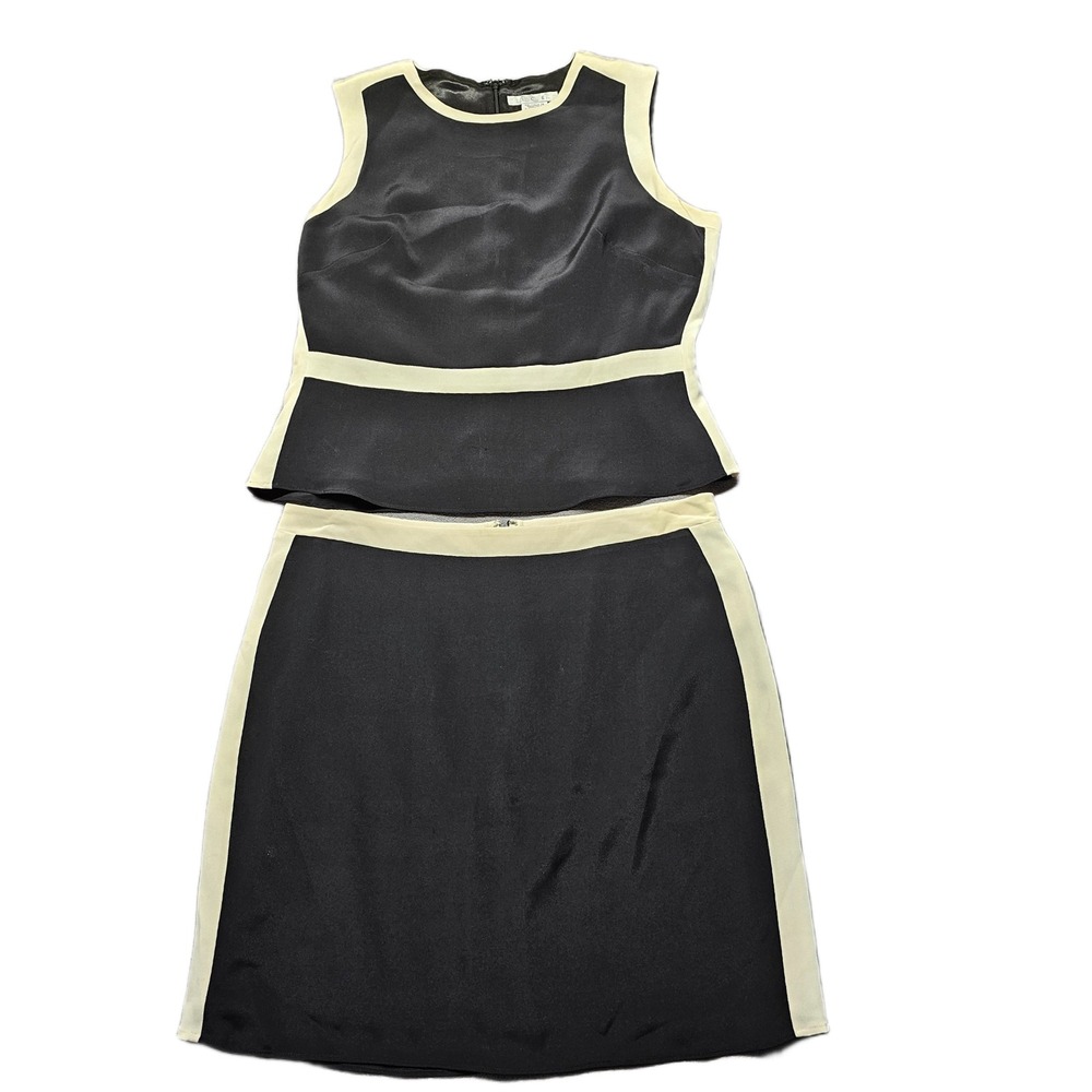 I.C.E. 2 Piece silk Top & Skirt Women's Size 12 Black & Cream Stretch  Zip‎